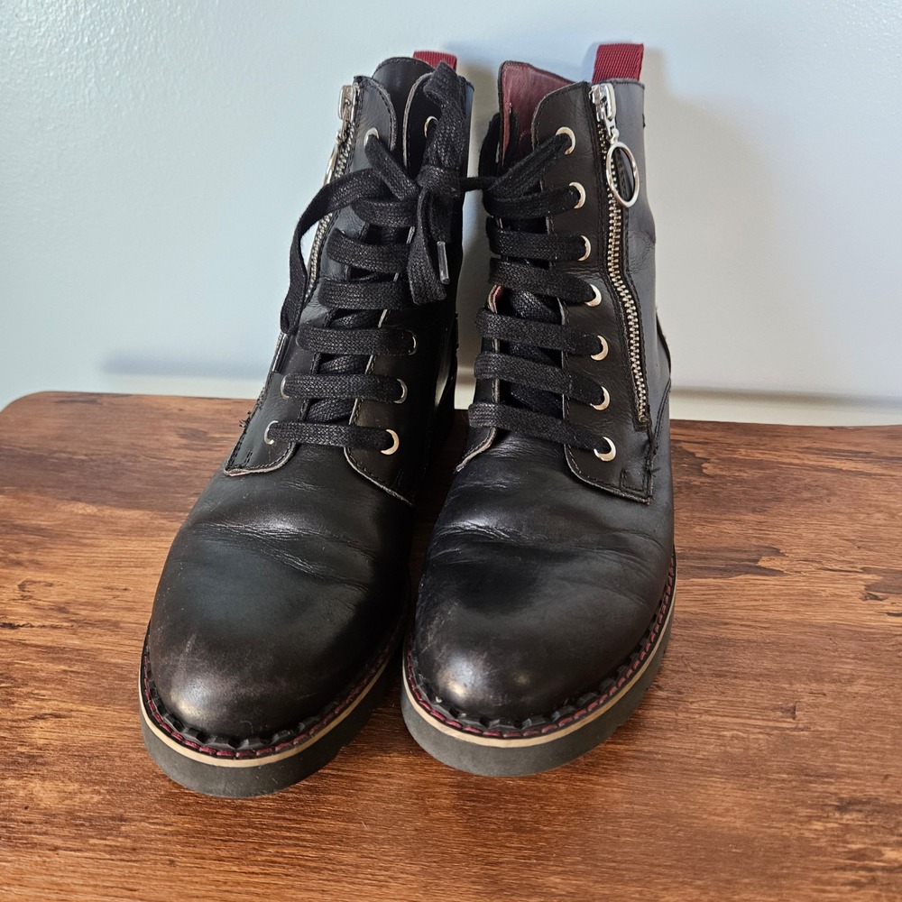 Pikolinos Black Leather Studded Combat Boots Side Zip Lug Sole Size 38 *FLAW* - Picture 3 of 9